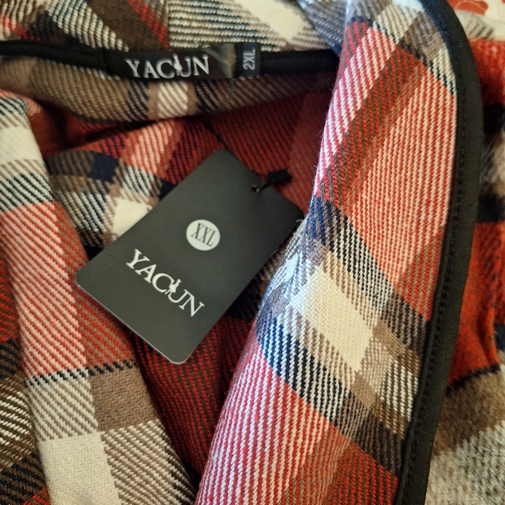 NWT Red Brown Christmas Plaid Vest Ruffled Open Front Soft Size XXL - Picture 3 of 4